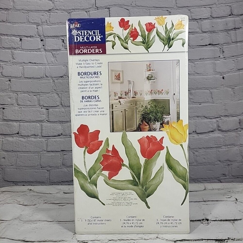 Vintage Plaid Stencil Decor Multi-Layer Borders Tulip Floral 1998 NIP